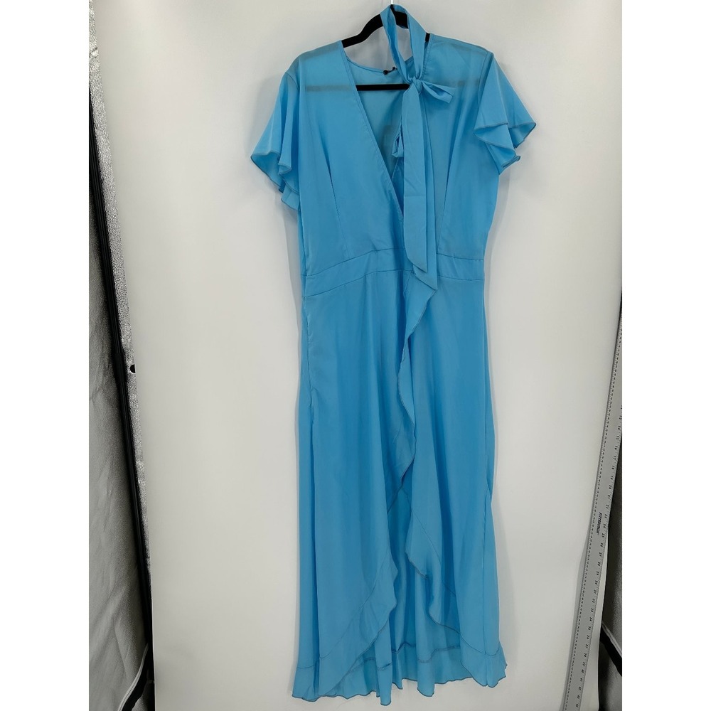 JustFashionNow Women's Blue 2XL Ruffle Wrap‎ Maxi Dress